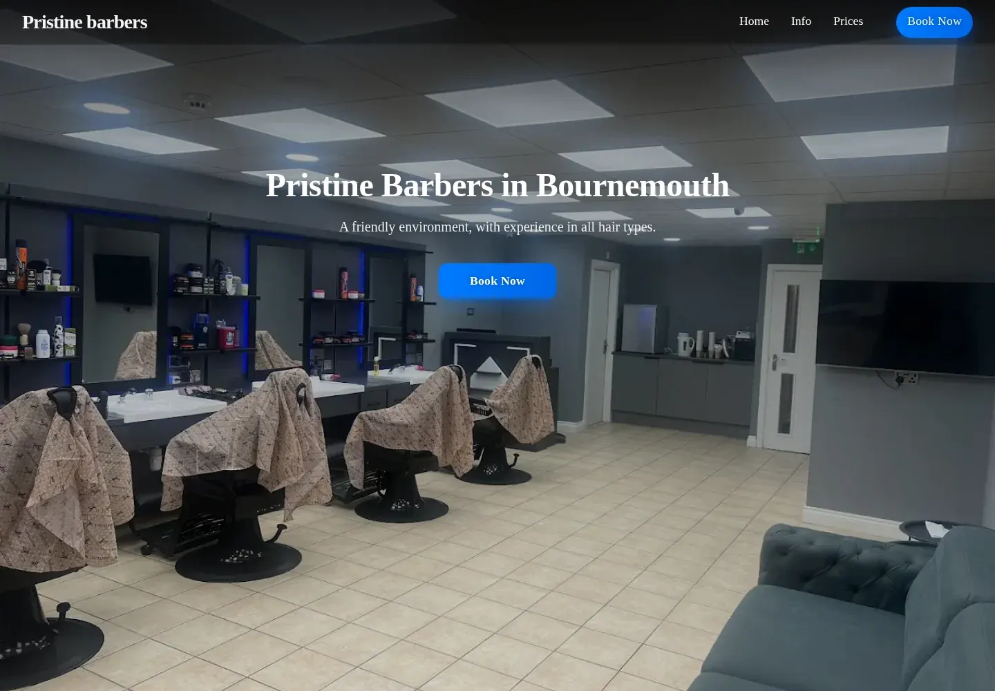 Pristine Barbers website homepage