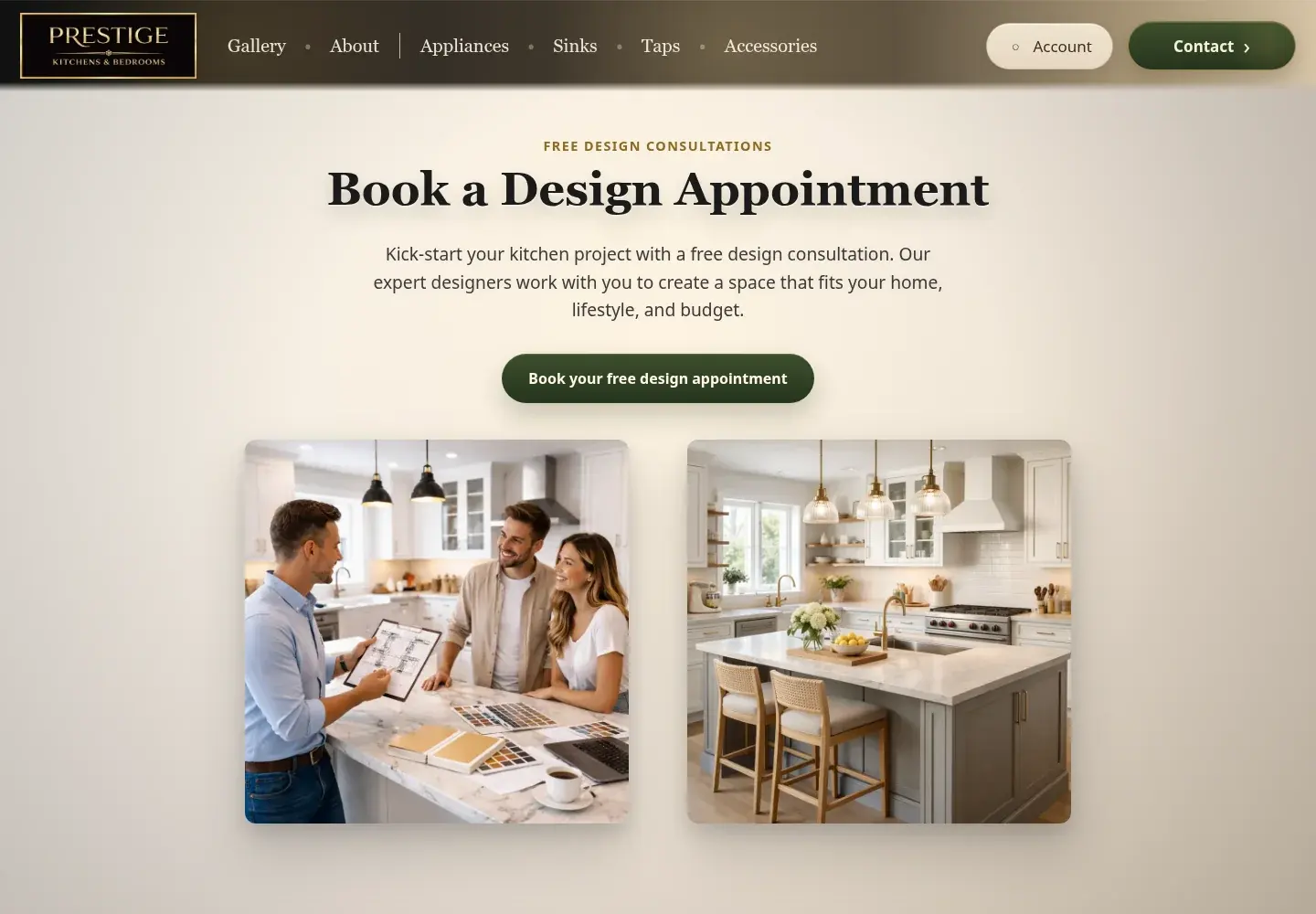 Prestige Kitchens website homepage